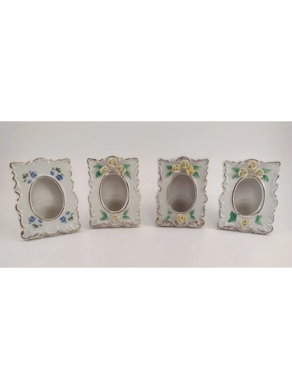 Vtg Yellow Rose Porcelain Picture Frames Hand Painted Flower Floral Lot of 4